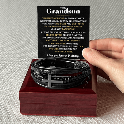 To My Grandson Cross Bracelet - Gift From Grandpa or Grandma