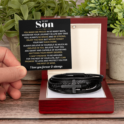 To My Son Bracelet With Heartfelt Message Card & Gift Box Gift From Mom & Dad | Men's Cross Bracelet