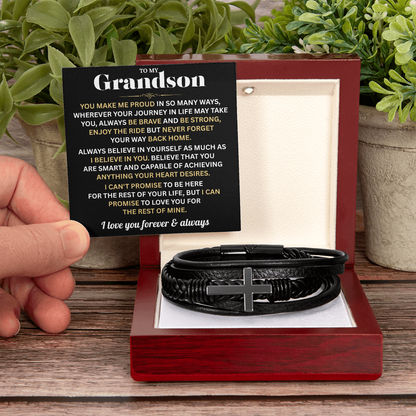 To My Grandson Cross Bracelet - Gift From Grandpa or Grandma