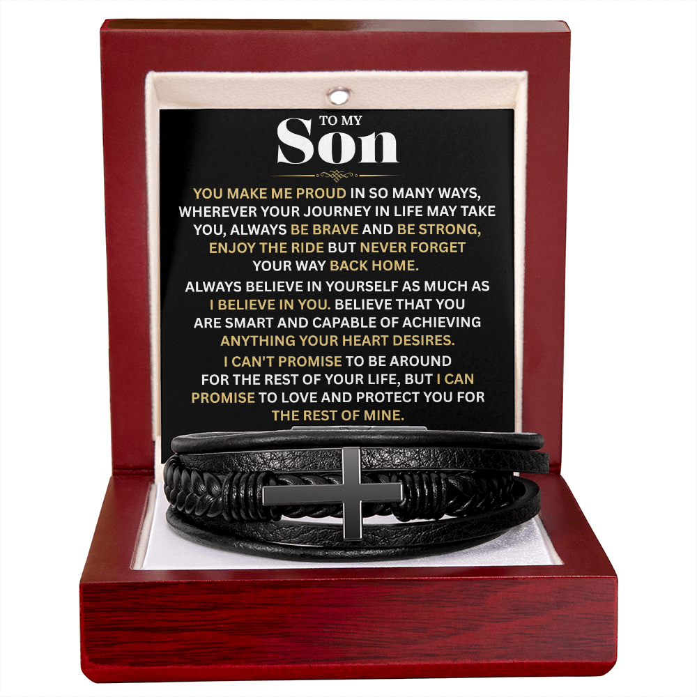 To My Son Bracelet With Heartfelt Message Card & Gift Box Gift From Mom & Dad | Men's Cross Bracelet
