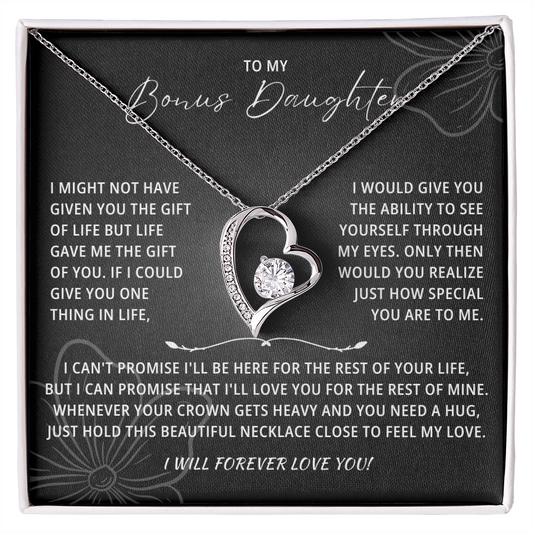 To My Beautiful Bonus Daughter Necklace From Mom & Dad With Message Card
