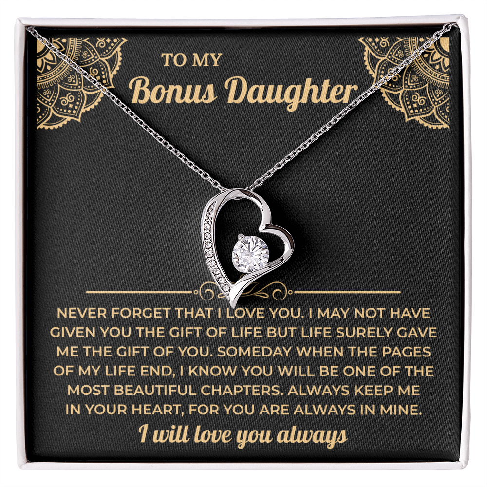 To My Beautiful Bonus Daughter Necklace, Meaningful Gift from Mom or Dad