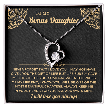 To My Beautiful Bonus Daughter Necklace, Meaningful Gift from Mom or Dad