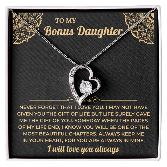 To My Beautiful Bonus Daughter Necklace, Meaningful Gift from Mom or Dad