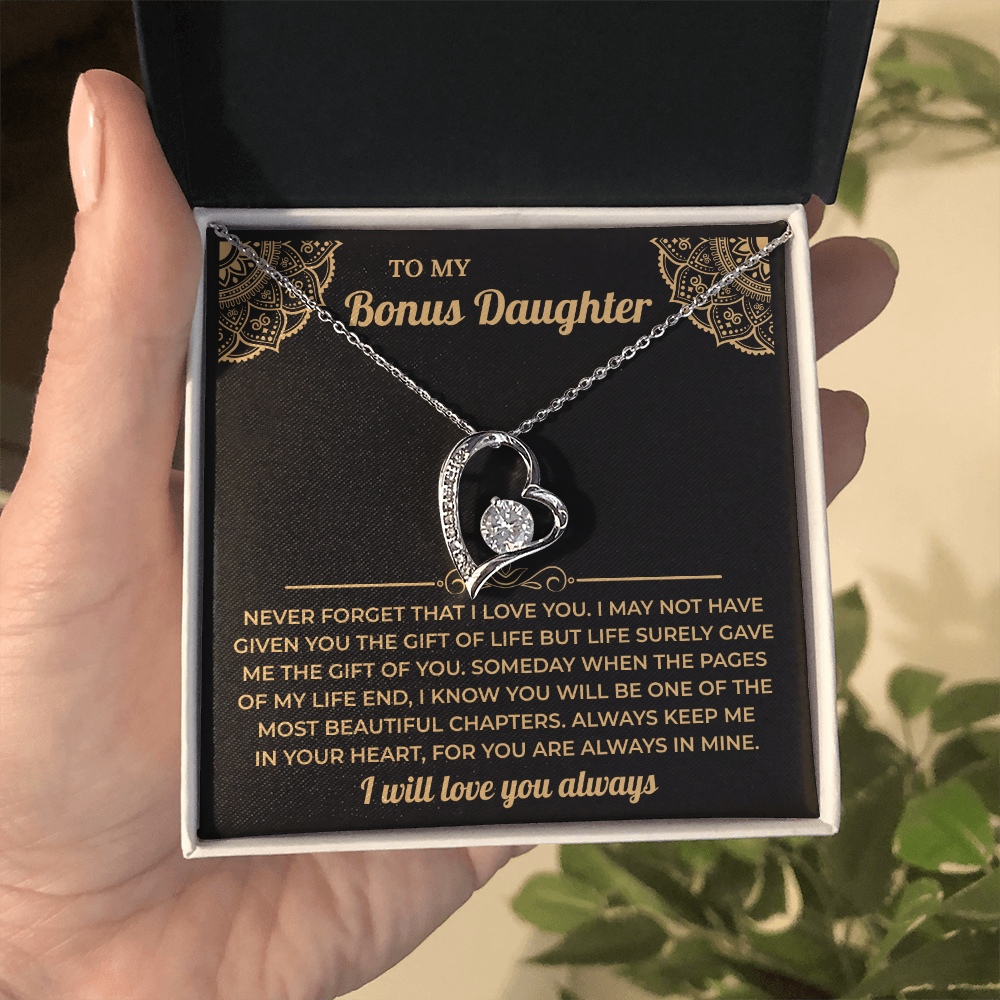 To My Beautiful Bonus Daughter Necklace, Meaningful Gift from Mom or Dad