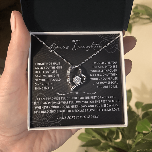 To My Beautiful Bonus Daughter Necklace From Mom & Dad With Message Card