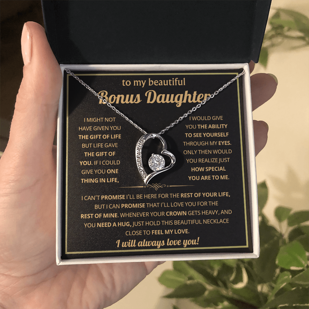 To My Bonus Daughter Necklace Gifts From Dad or Mom, Stepdaughter jewelry with Message Card