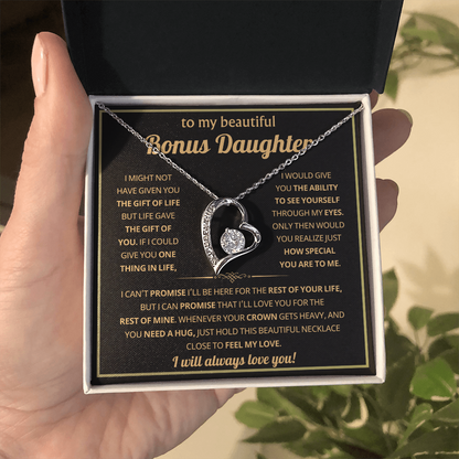To My Bonus Daughter Necklace Gifts From Dad or Mom, Stepdaughter jewelry with Message Card