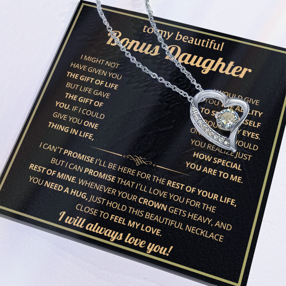 To My Bonus Daughter Necklace Gifts From Dad or Mom, Stepdaughter jewelry with Message Card