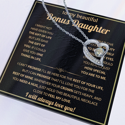 To My Bonus Daughter Necklace Gifts From Dad or Mom, Stepdaughter jewelry with Message Card