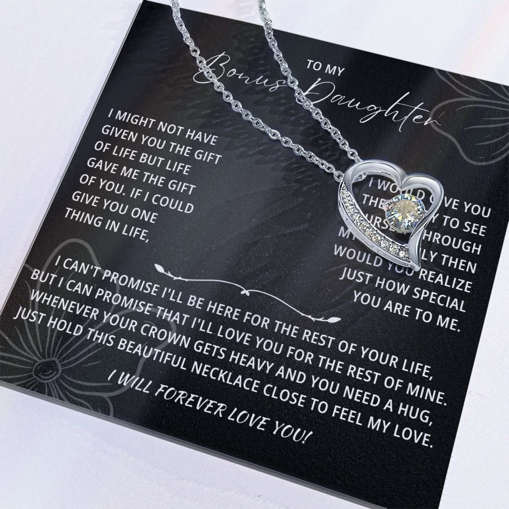 To My Beautiful Bonus Daughter Necklace From Mom & Dad With Message Card