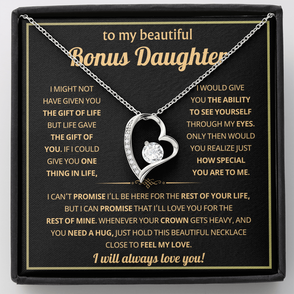 To My Bonus Daughter Necklace Gifts From Dad or Mom, Stepdaughter jewelry with Message Card