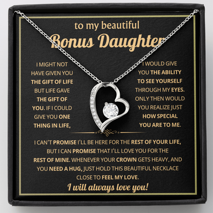 To My Bonus Daughter Necklace Gifts From Dad or Mom, Stepdaughter jewelry with Message Card