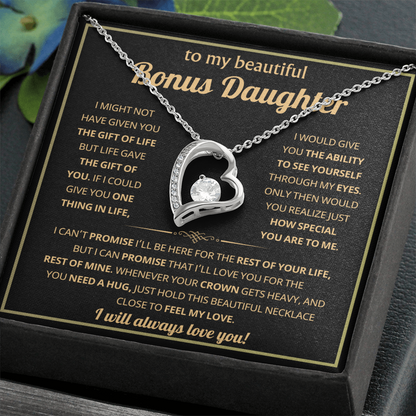 To My Bonus Daughter Necklace Gifts From Dad or Mom, Stepdaughter jewelry with Message Card