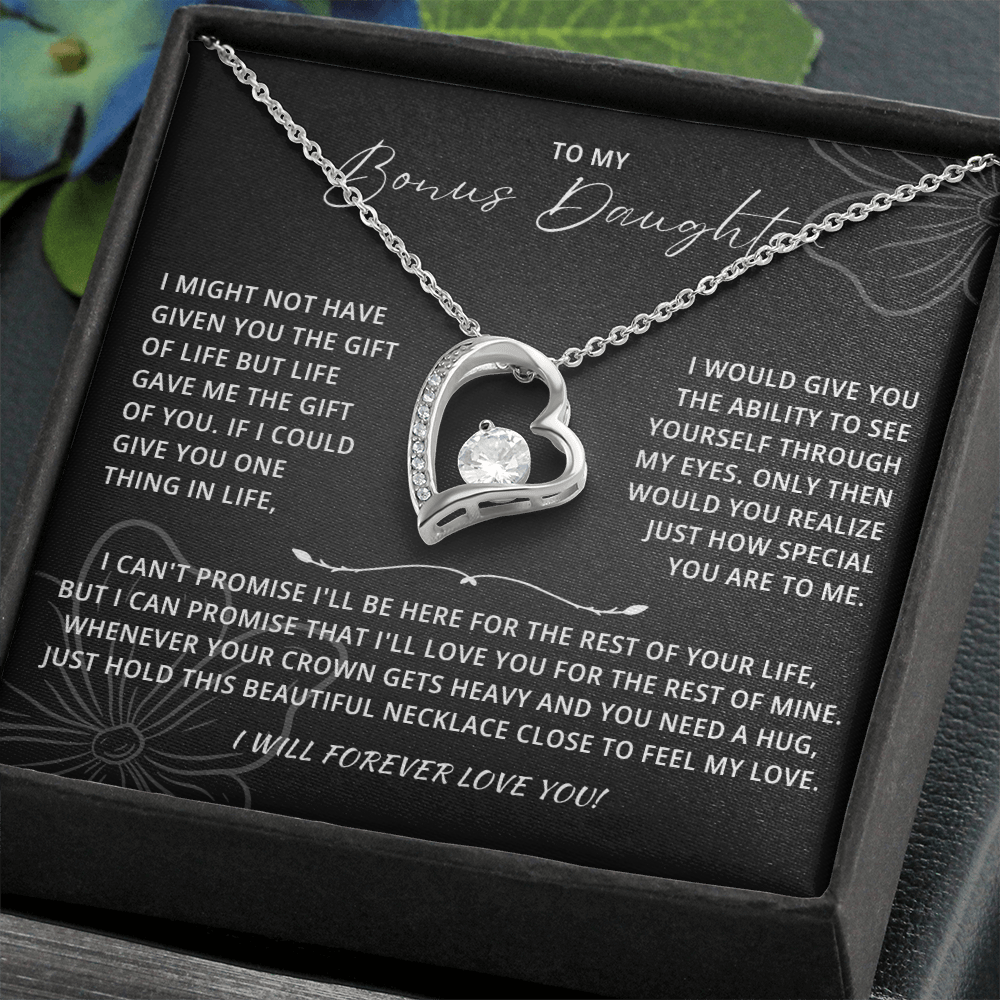 To My Beautiful Bonus Daughter Necklace From Mom & Dad With Message Card