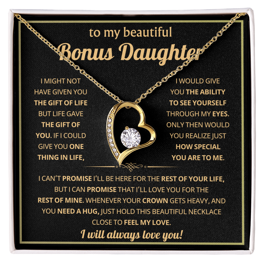 To My Bonus Daughter Necklace Gifts From Dad or Mom, Stepdaughter jewelry with Message Card
