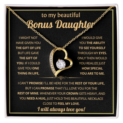 To My Bonus Daughter Necklace Gifts From Dad or Mom, Stepdaughter jewelry with Message Card