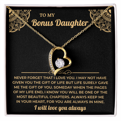 To My Beautiful Bonus Daughter Necklace, Meaningful Gift from Mom or Dad