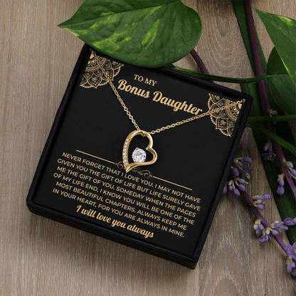 To My Beautiful Bonus Daughter Necklace, Meaningful Gift from Mom or Dad
