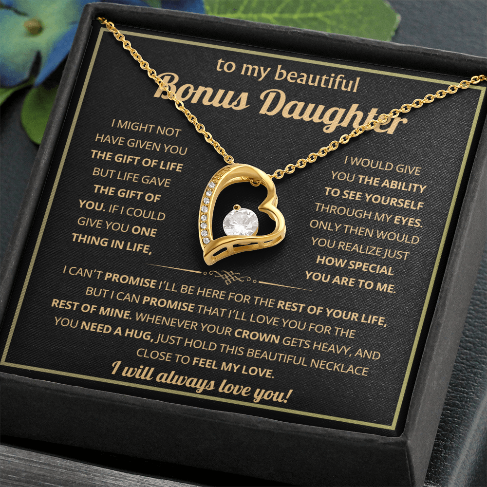 To My Bonus Daughter Necklace Gifts From Dad or Mom, Stepdaughter jewelry with Message Card