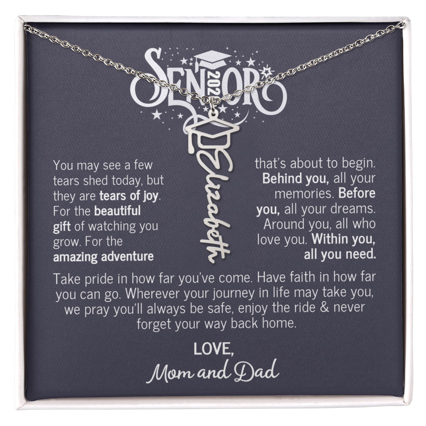 College Graduation Gift For Daughter - Senior 2026- Graduation Necklace From Mom and Dad - Graduation Name Necklace