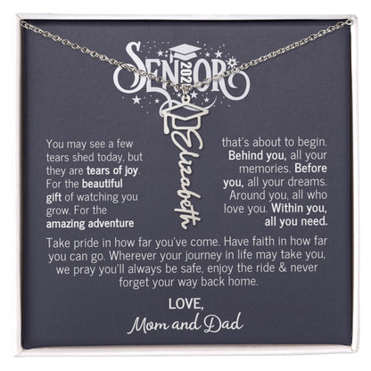 College Graduation Gift For Daughter - Senior 2026- Graduation Necklace From Mom and Dad - Graduation Name Necklace