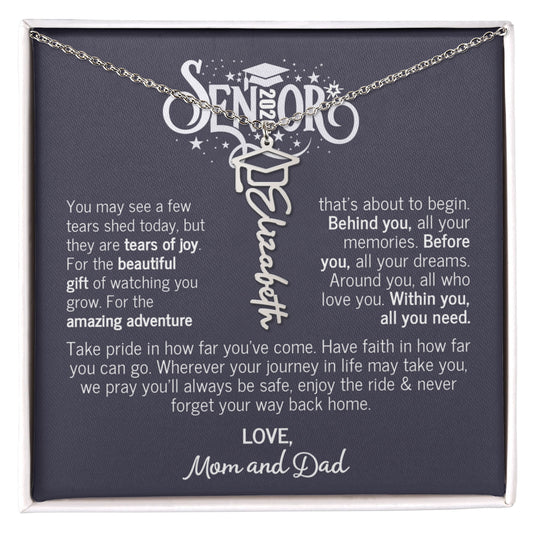 College Graduation Gift For Daughter - Senior 2026- Graduation Necklace From Mom and Dad - Graduation Name Necklace