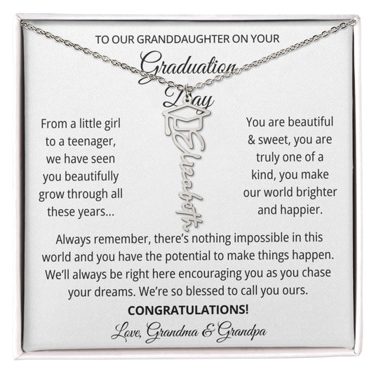To My Granddaughter Graduation Gift 2026 | Meaningful Graduation Cap Name Necklace from Grandma and Grandpa