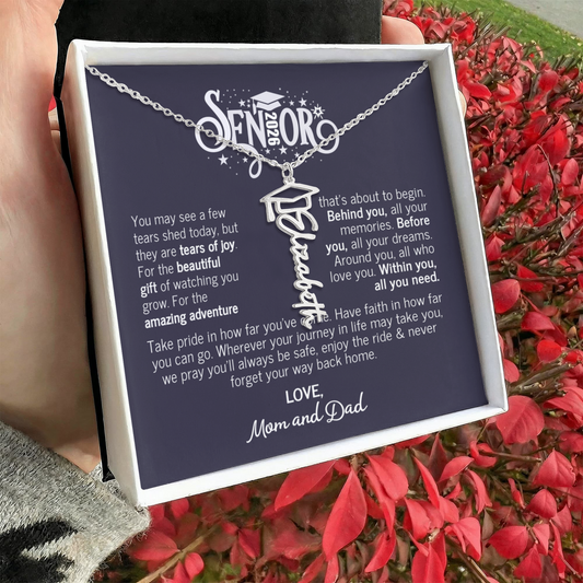 College Graduation Gift For Daughter - Senior 2026- Graduation Necklace From Mom and Dad - Graduation Name Necklace