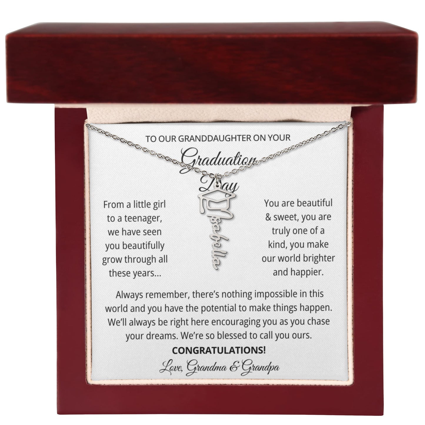 To My Granddaughter Graduation Gift 2026 | Meaningful Graduation Cap Name Necklace from Grandma and Grandpa