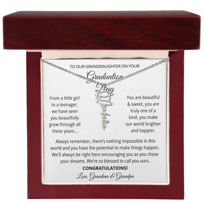 To My Granddaughter Graduation Gift 2026 | Meaningful Graduation Cap Name Necklace from Grandma and Grandpa