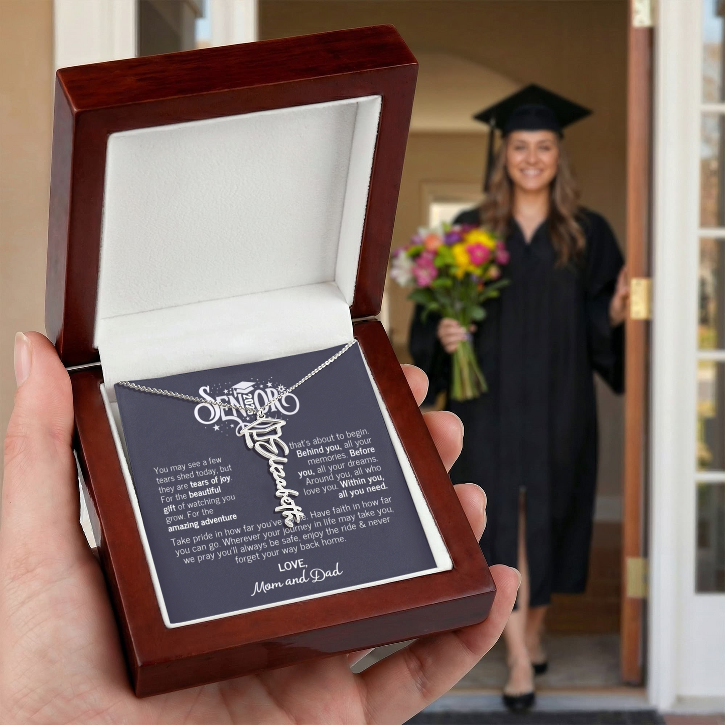 College Graduation Gift For Daughter - Senior 2026- Graduation Necklace From Mom and Dad - Graduation Name Necklace