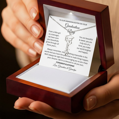 To My Granddaughter Graduation Gift 2026 | Meaningful Graduation Cap Name Necklace from Grandma and Grandpa