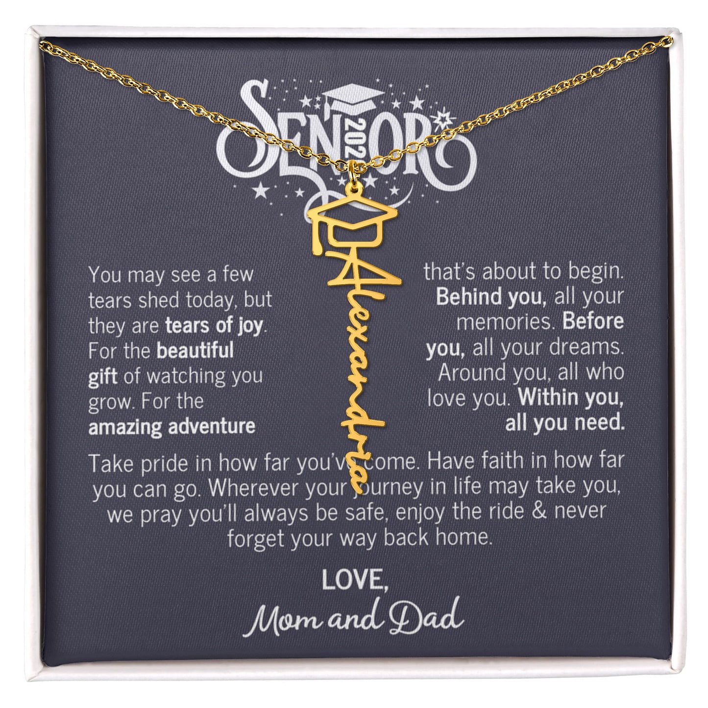College Graduation Gift For Daughter - Senior 2026- Graduation Necklace From Mom and Dad - Graduation Name Necklace
