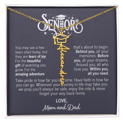 College Graduation Gift For Daughter - Senior 2026- Graduation Necklace From Mom and Dad - Graduation Name Necklace