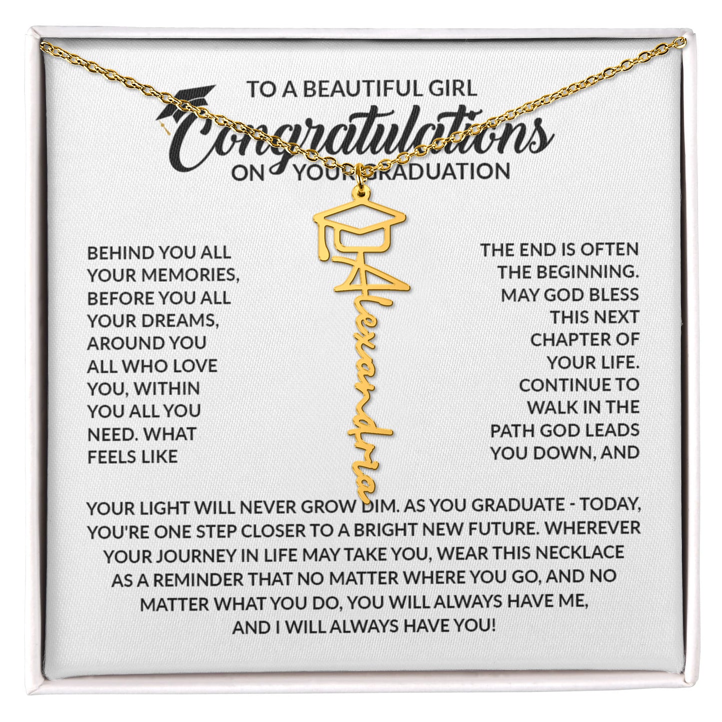 Personalized Graduation Gifts for Girl | Graduation Cap Name Necklace for Daughter