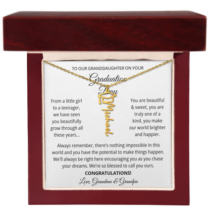 To My Granddaughter Graduation Gift 2026 | Meaningful Graduation Cap Name Necklace from Grandma and Grandpa