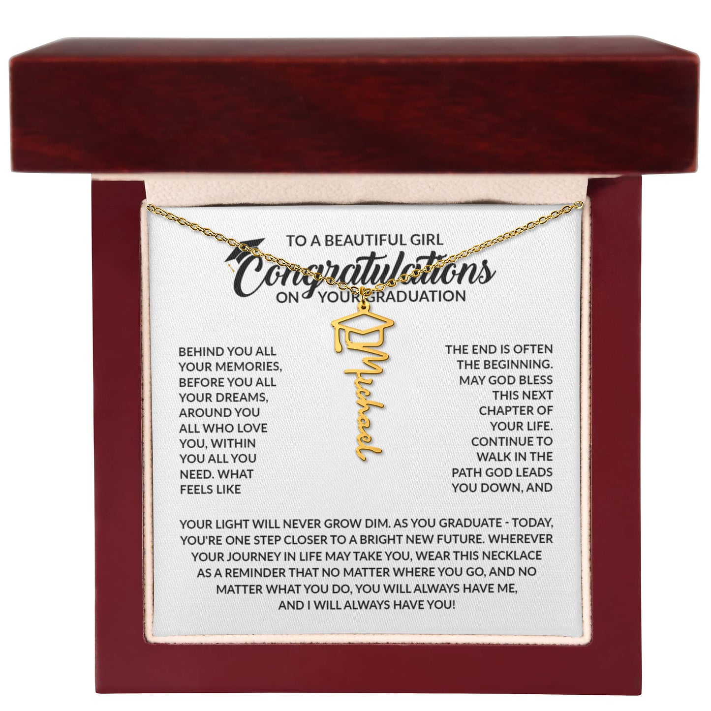 Personalized Graduation Gifts for Girl | Graduation Cap Name Necklace for Daughter