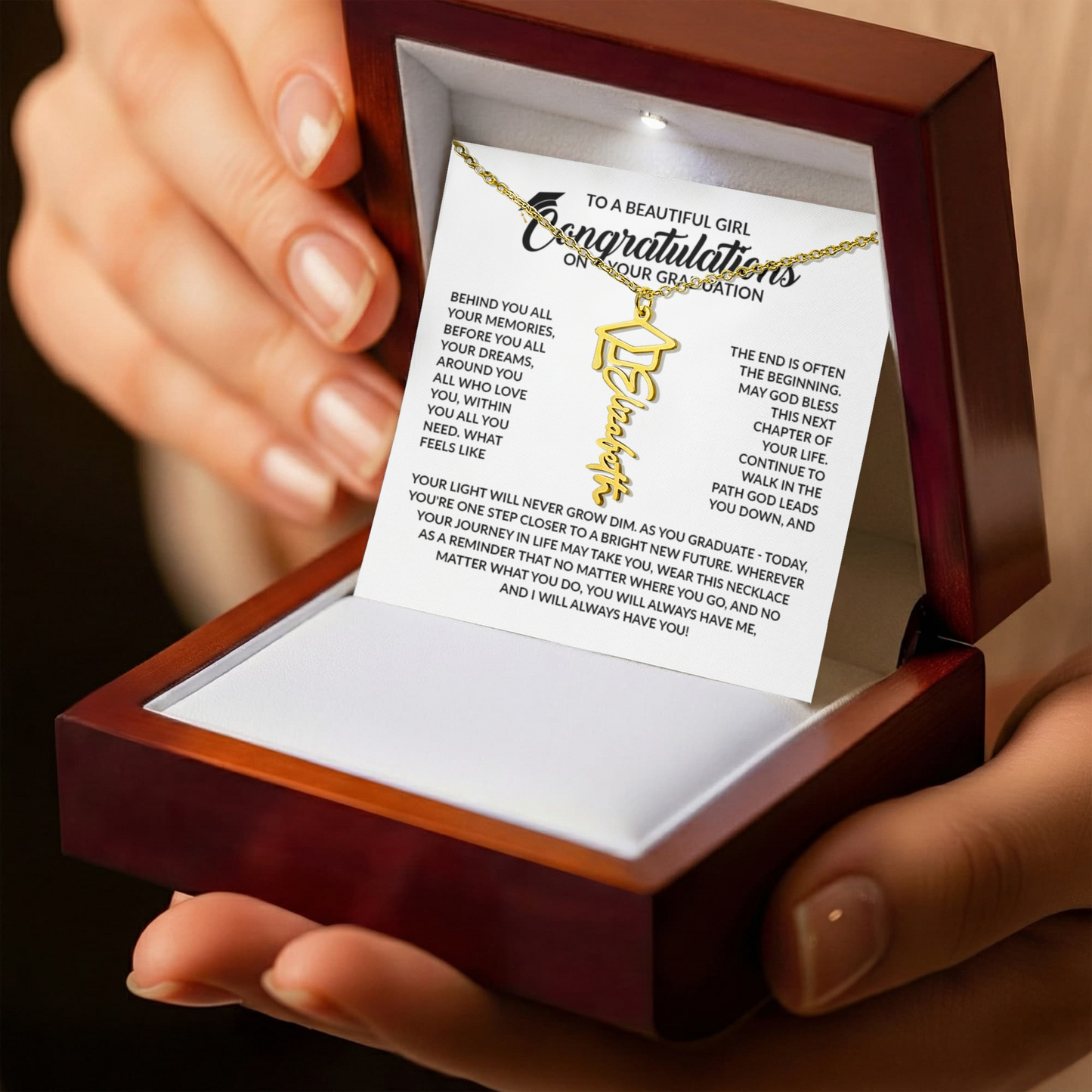 Personalized Graduation Gifts for Girl | Graduation Cap Name Necklace for Daughter