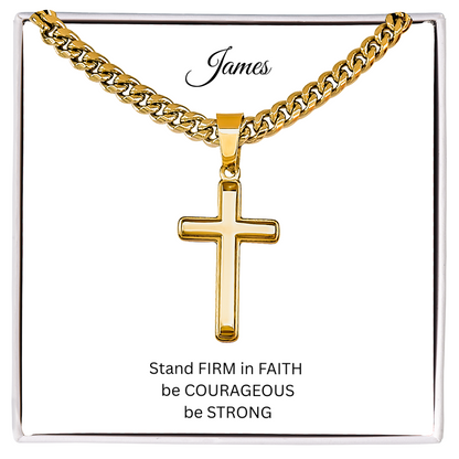 Mens Personalized Cross Necklace with Cuban link Chain and Meaningful Keepsake Card