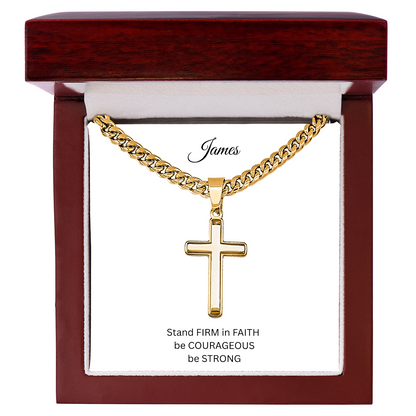 Mens Personalized Cross Necklace with Cuban link Chain and Meaningful Keepsake Card