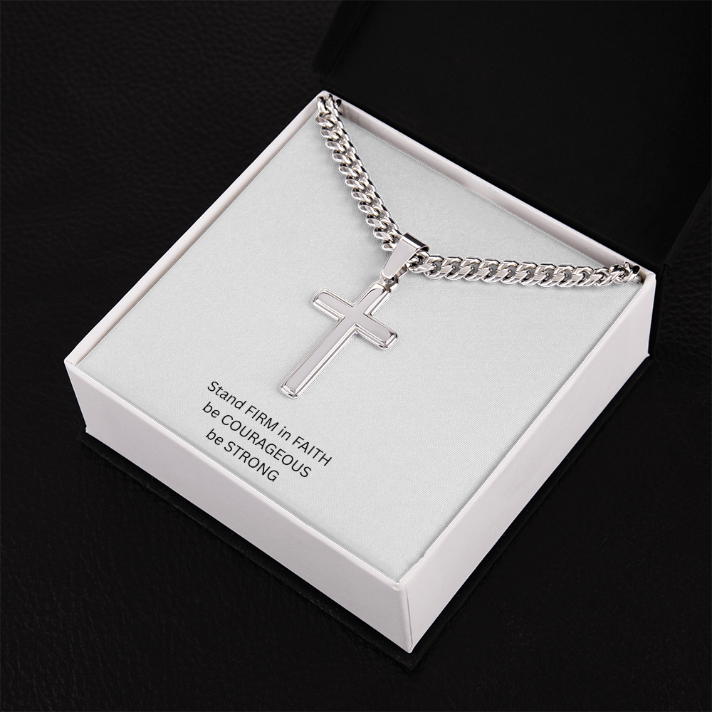 Mens Personalized Cross Necklace with Cuban link Chain and Meaningful Keepsake Card