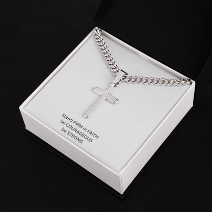 Mens Personalized Cross Necklace with Cuban link Chain and Meaningful Keepsake Card
