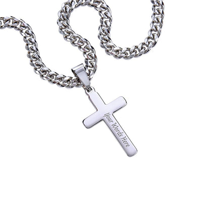 Cross Cuban Link Chain for Son from Mom & Dad With Message Card and Gift Box