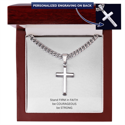 Mens Personalized Cross Necklace with Cuban link Chain and Meaningful Keepsake Card