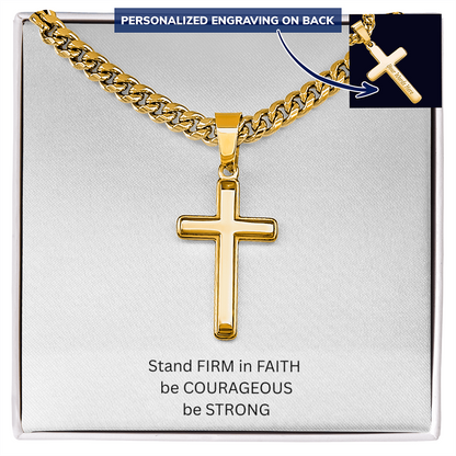 Mens Personalized Cross Necklace with Cuban link Chain and Meaningful Keepsake Card