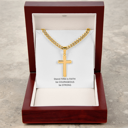 Mens Personalized Cross Necklace with Cuban link Chain and Meaningful Keepsake Card