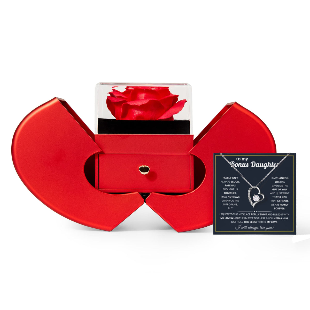 Forever Love Heart Necklace for Bonus Daughter | Rose Gift Box