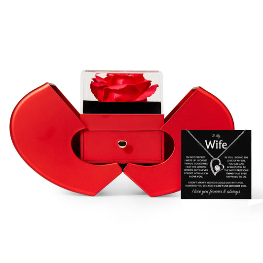 To my Wife Gifts from Husband, Red Heart Rose Box Jewelry with Message Card