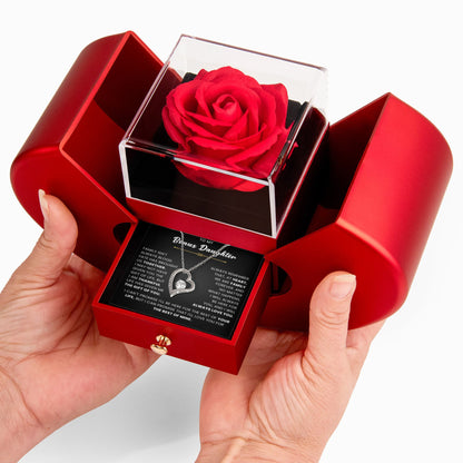 To My Bonus Daughter Necklace – Heart Rose Box Gift from Mom or Dad